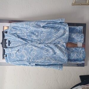 Ellen Tracy plush soft fleece baby blue paisley print pajama pj set sz XXL